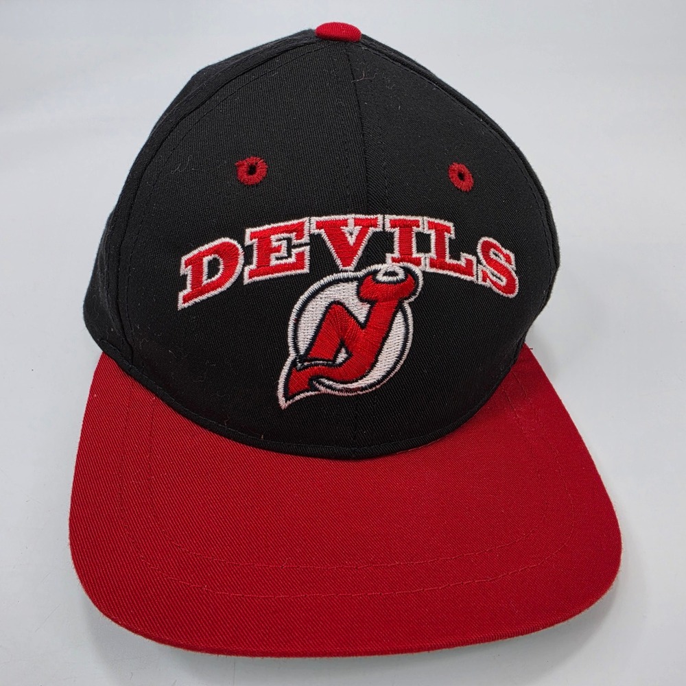 Starter New Jersey Devils Hat NHL Hockey Black Red Kids Elastic Back Vintage 90s